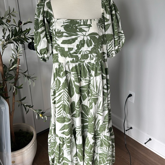NWT Abercrombie & Fitch Emerson Poplin Puff Sleeve Midi Dress Green Floral XL - Picture 4 of 10